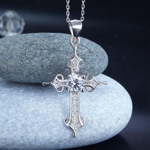 925 Sterling Silver Cross Pendant Necklace Round Cut Created Zirconia Jewelry MXFN8027