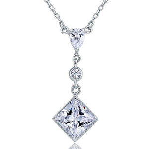 2 Carat Princess Cut Created Zirconia Dangle 925 Sterling Silver Pendant Necklace MXFN8031