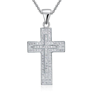 Micro Setting Cubic Zirconia 925 Sterling Silver Cross Pendant Necklace MXFN8039