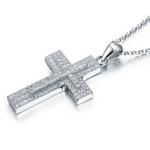 Micro Setting Cubic Zirconia 925 Sterling Silver Cross Pendant Necklace MXFN8039