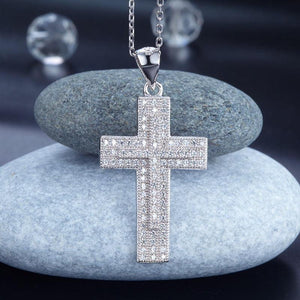 Micro Setting Cubic Zirconia 925 Sterling Silver Cross Pendant Necklace MXFN8039