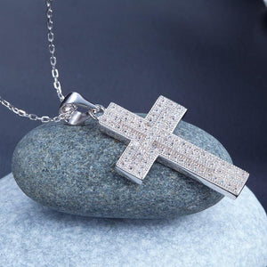 Micro Setting Cubic Zirconia 925 Sterling Silver Cross Pendant Necklace MXFN8039