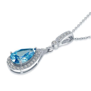 925 Sterling Silver Fashion Bridesmaid Blue Pendant Necklace MXFN8042