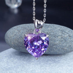 925 Sterling Silver Heart Pendant Necklace 5 Carat Purple MXFN8045