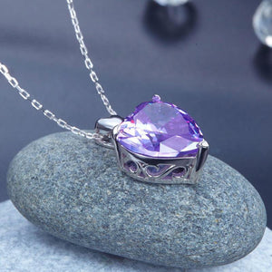 925 Sterling Silver Heart Pendant Necklace 5 Carat Purple MXFN8045
