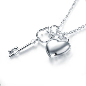 Kids Girl Heart Key Pendant Necklace 925 Sterling Silver Children Jewelry MXFN8062