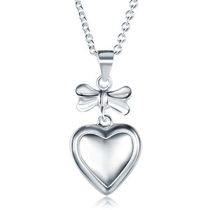 Kids Girl Ribbon Heart Pendant Necklace 925 Sterling Silver Children Jewelry MXFN8064