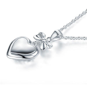 Kids Girl Ribbon Heart Pendant Necklace 925 Sterling Silver Children Jewelry MXFN8064