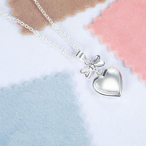 Kids Girl Ribbon Heart Pendant Necklace 925 Sterling Silver Children Jewelry MXFN8064