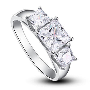 1.5 Carat 3-Stones Created Zirconia 925 Sterling Silver Wedding Anniversary Ring MJXFR8008