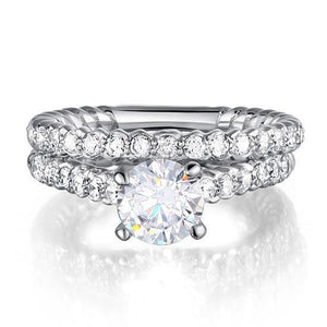 Created Zirconia 925 Sterling Silver 2-Pcs Wedding Engagement Ring Set MJXFR8010