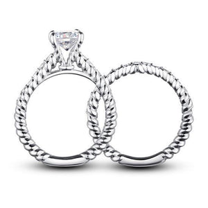 Created Zirconia 925 Sterling Silver 2-Pcs Wedding Engagement Ring Set MJXFR8010