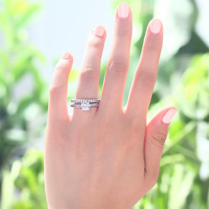 Created Zirconia 925 Sterling Silver 2-Pcs Wedding Engagement Ring Set MJXFR8010