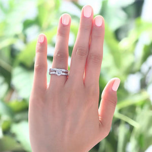 1 Carat Round Cut Created Zirconia 925 Sterling Silver 2-Pc Wedding Engagement Ring Set MJXFR8014