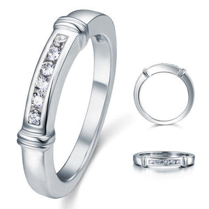 Channel Set Created Zirconia Solid Sterling 925 Silver Wedding Ring MJXFR8044