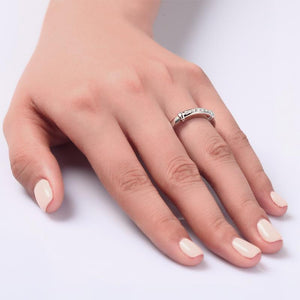 Channel Set Created Zirconia Solid Sterling 925 Silver Wedding Ring MJXFR8044