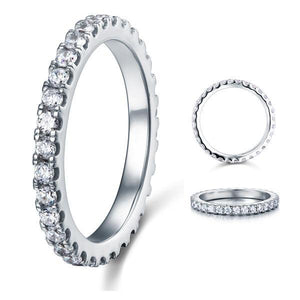 Micro Set Eternity Created Zirconia Solid Sterling 925 Silver Wedding Ring MJXFR8045