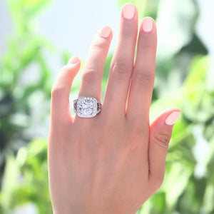 Art Deco Vintage Style 4 Carat Cushion Created Zirconia Solid 925 Sterling Silver Wedding Engagement Ring MJXFR8091
