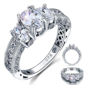 Vintage Style 2 Carat Created Zirconia Solid 925 Sterling Silver Wedding Engagement Ring MJXFR8093