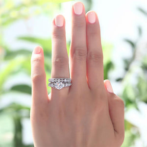 Vintage Style Victorian Art Deco 1.25 Carat Created Zirconia Solid Sterling 925 Silver 2-Pcs Wedding Engagement Ring Set MXFR8103