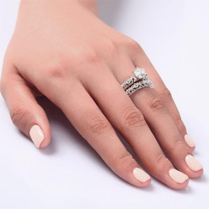 Vintage Style Victorian Art Deco 1.25 Carat Created Zirconia Solid Sterling 925 Silver 2-Pcs Wedding Engagement Ring Set MXFR8103