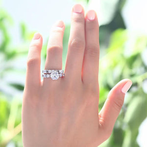 Vintage Style 2 Carat Created Zirconia Solid Sterling 925 Silver 2-Pc Wedding Engagement Ring Set MXFR8105