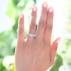 Vintage Style 1 Carat Created Zirconia Solid 925 Sterling Silver Bridal Wedding Engagement Ring Jewelry MXFR8109