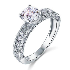 Vintage Style 1.25 Carat Created Zirconia Solid 925 Sterling Silver Bridal Wedding Engagement Ring Jewelry MXFR8110