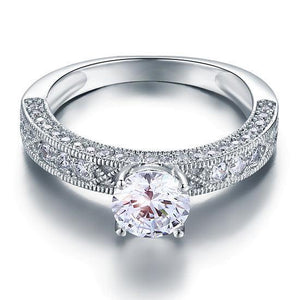 Vintage Style 1.25 Carat Created Zirconia Solid 925 Sterling Silver Bridal Wedding Engagement Ring Jewelry MXFR8110