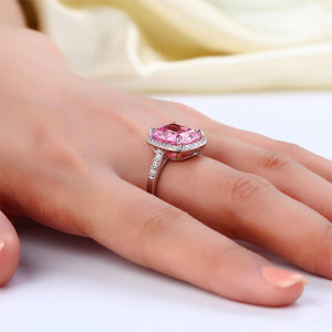 Solid 925 Sterling Silver Luxury Engagement Ring 6 Ct Cushion Fancy Pink Created Diamante Jewelry MXFR8150