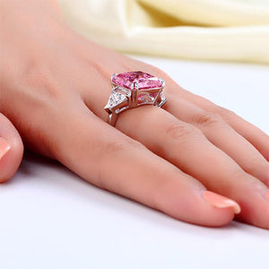 Solid 925 Sterling Silver Three-Stone Luxury Ring 8 Carat Fancy Pink Created Diamante MXFR8156
