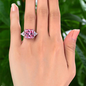Solid 925 Sterling Silver Three-Stone Luxury Ring 8 Carat Fancy Pink Created Diamante MXFR8156