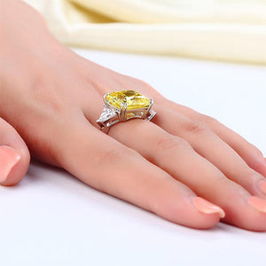 Solid 925 Sterling Silver Three-Stone Luxury Ring 8 Carat Yellow Canary Created Diamante MXFR8157
