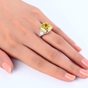 Solid 925 Sterling Silver Three-Stone Luxury Ring 8 Carat Yellow Canary Created Diamante MXFR8157