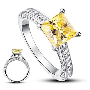 1.5 Carat Princess Cut Yellow Canary Created Zirconia 925 Sterling Silver Wedding Engagement Ring MXFR8194