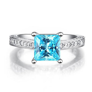 1.5 Carat Princess Cut Fancy Blue Created Zirconia 925 Sterling Silver Wedding Engagement Ring MXFR8196