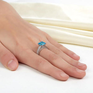1.5 Carat Princess Cut Fancy Blue Created Zirconia 925 Sterling Silver Wedding Engagement Ring MXFR8196