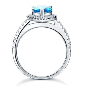 Sterling 925 Silver Wedding Engagement Ring Pear Blue Created Zirconia Jewelry MXFR8202