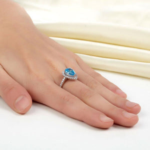 Sterling 925 Silver Wedding Engagement Ring Pear Blue Created Zirconia Jewelry MXFR8202