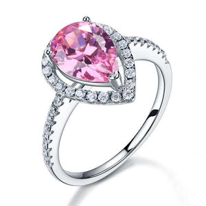 Sterling 925 Silver Wedding Engagement Ring Pear Fancy Pink Created Zirconia Jewelry MXFR8203