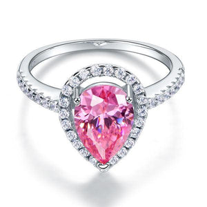 Sterling 925 Silver Wedding Engagement Ring Pear Fancy Pink Created Zirconia Jewelry MXFR8203