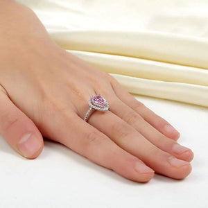 Sterling 925 Silver Wedding Engagement Ring Pear Fancy Pink Created Zirconia Jewelry MXFR8203