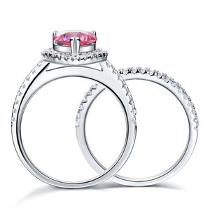 Sterling 925 Silver Bridal Wedding Engagement Ring Set 2 Carat Pear Fancy Pink Created Zirconia Jewelry MXFR8223