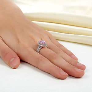 Sterling 925 Silver Bridal Wedding Engagement Ring Set 2 Carat Pear Fancy Pink Created Zirconia Jewelry MXFR8223