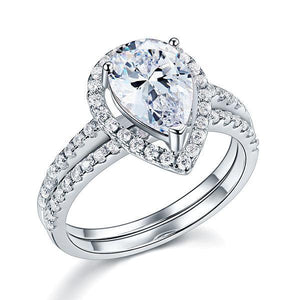 Solid Sterling 925 Silver Bridal Wedding Promise Engagement Ring Set 2 Ct Pear Jewelry MXFR8224