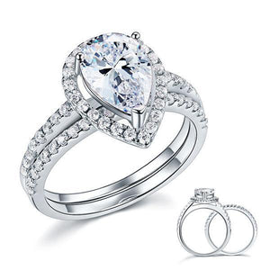 Solid Sterling 925 Silver Bridal Wedding Promise Engagement Ring Set 2 Ct Pear Jewelry MXFR8224