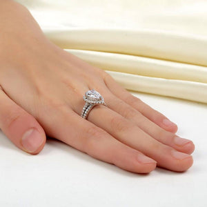 Solid Sterling 925 Silver Bridal Wedding Promise Engagement Ring Set 2 Ct Pear Jewelry MXFR8224