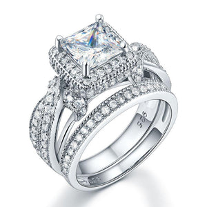 Solid 925 Sterling Silver Wedding Anniversary Engagement Ring Set Vintage Style Princess MXFR8234
