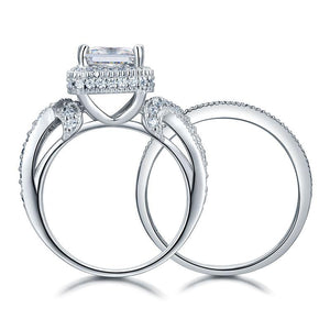 Solid 925 Sterling Silver Wedding Anniversary Engagement Ring Set Vintage Style Princess MXFR8234