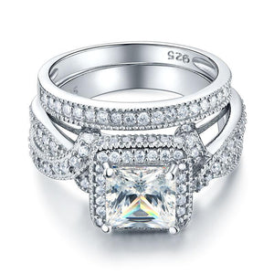 Solid 925 Sterling Silver Wedding Anniversary Engagement Ring Set Vintage Style Princess MXFR8234